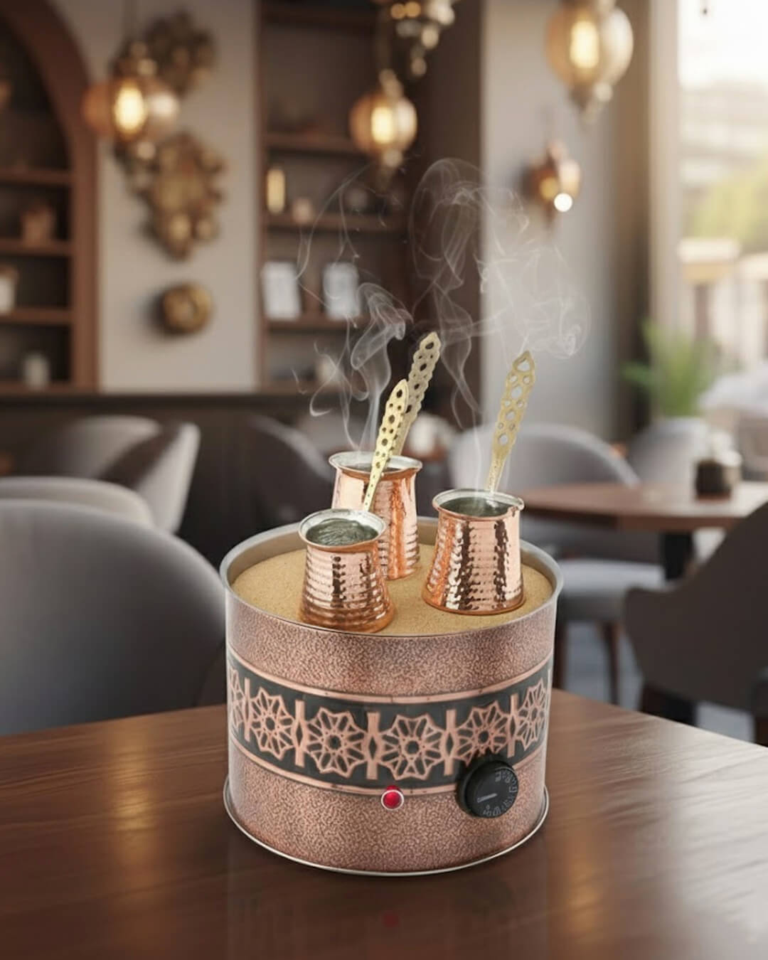 yuvarlak kumda kahve makinesi